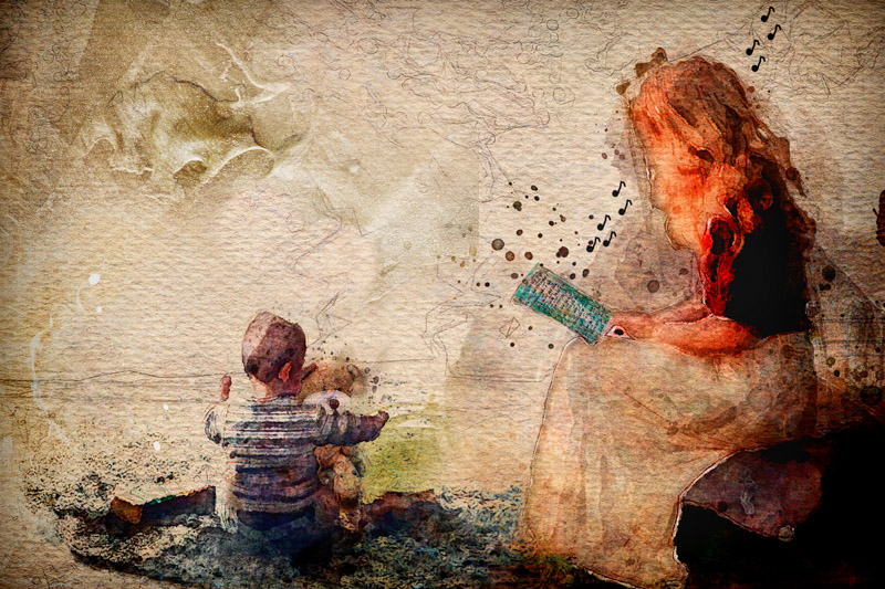 challenge-apr-2019-girl-singing-to-boy-and-teddy-bear-by-larry-white