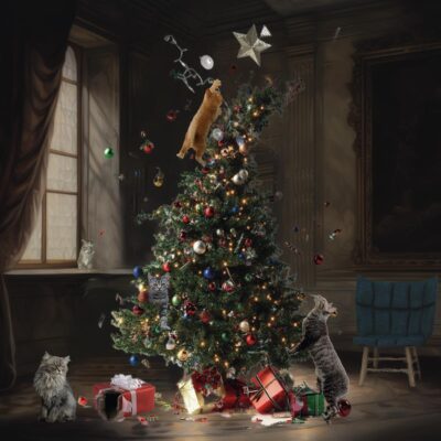 Cats vs the Christmas Tree by Nancie Rowan